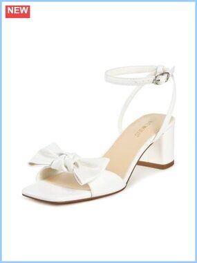 Women's Wedding Bow Heels Square Open Toe Chunky Block Low Heels